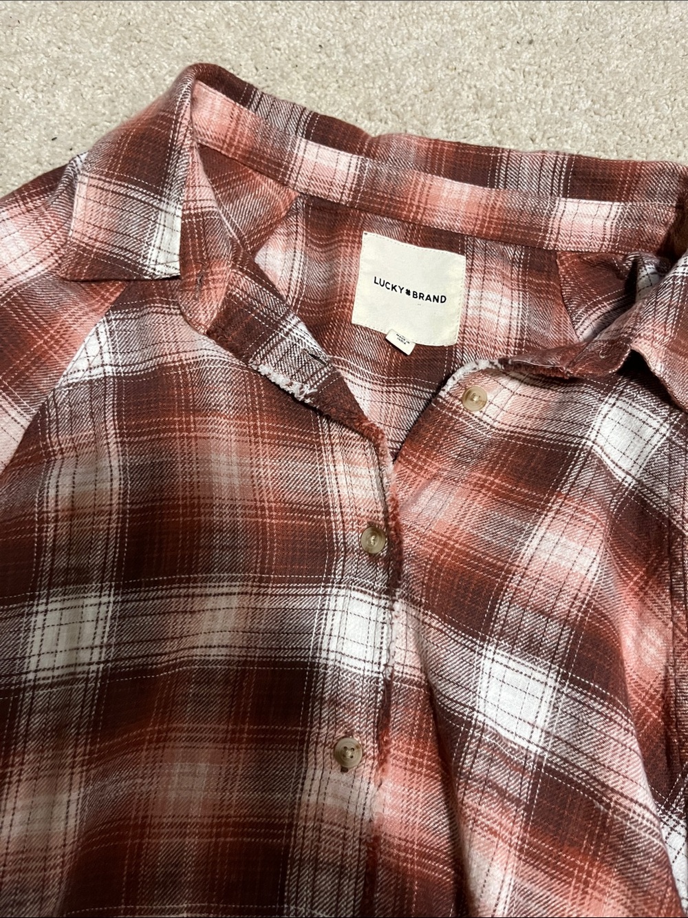 Lucky Brand Burnt Orange and White Plaid Shirt